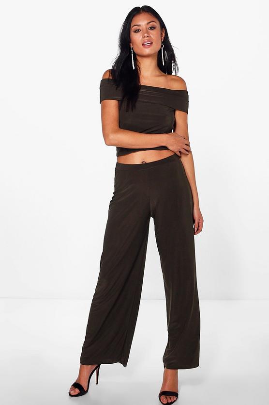 Olivia Slinky Off The Shoulder Top and Wide Leg Trouser